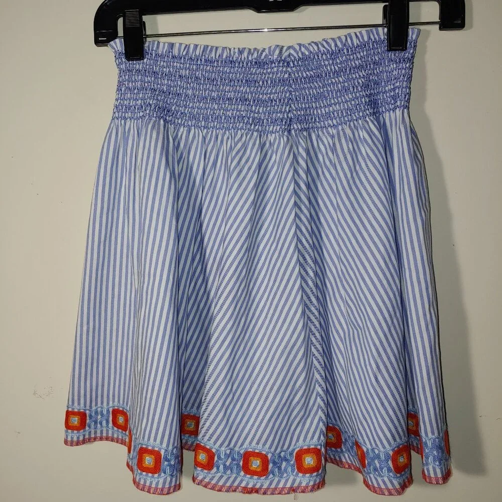 Tory Burch Blue and White Smocked Waist Mini Skirt Size XS